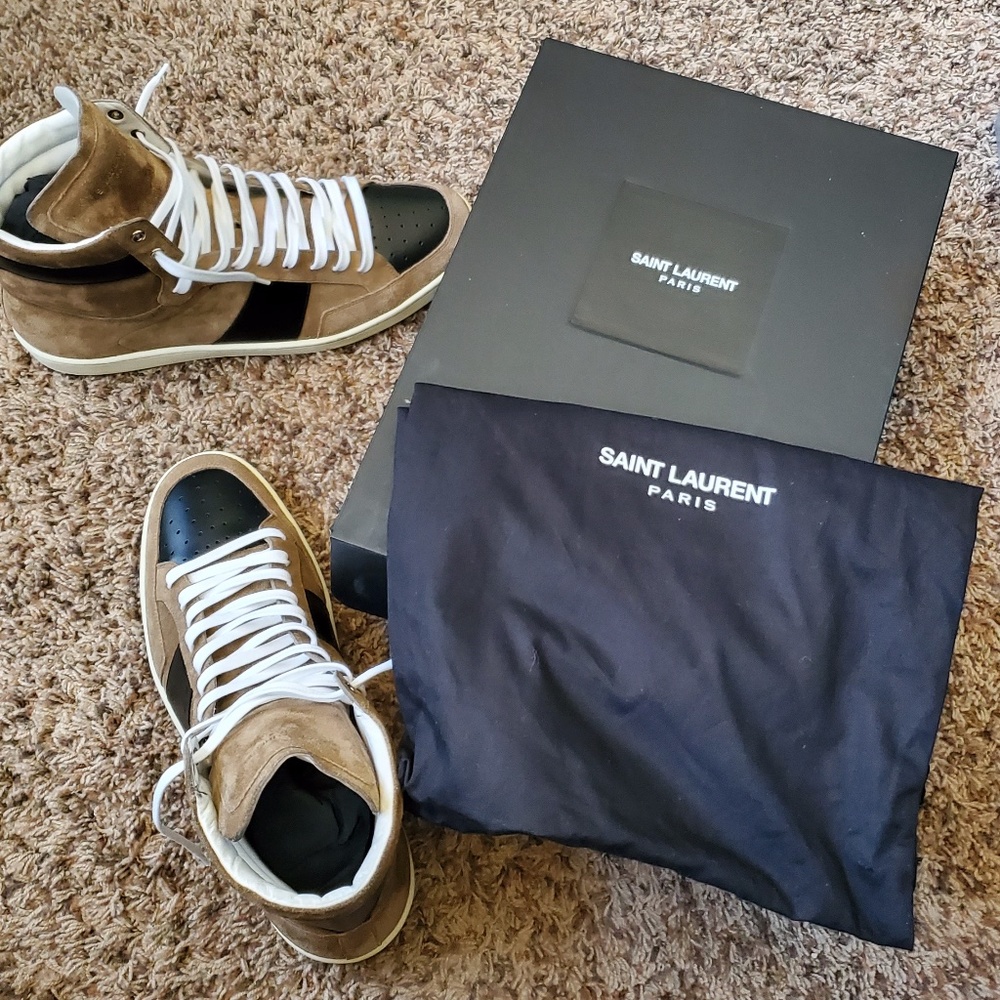 Saint Laurent SL/10H High-Top Sneakers - New Sigaro - Brown Suede Size 46
